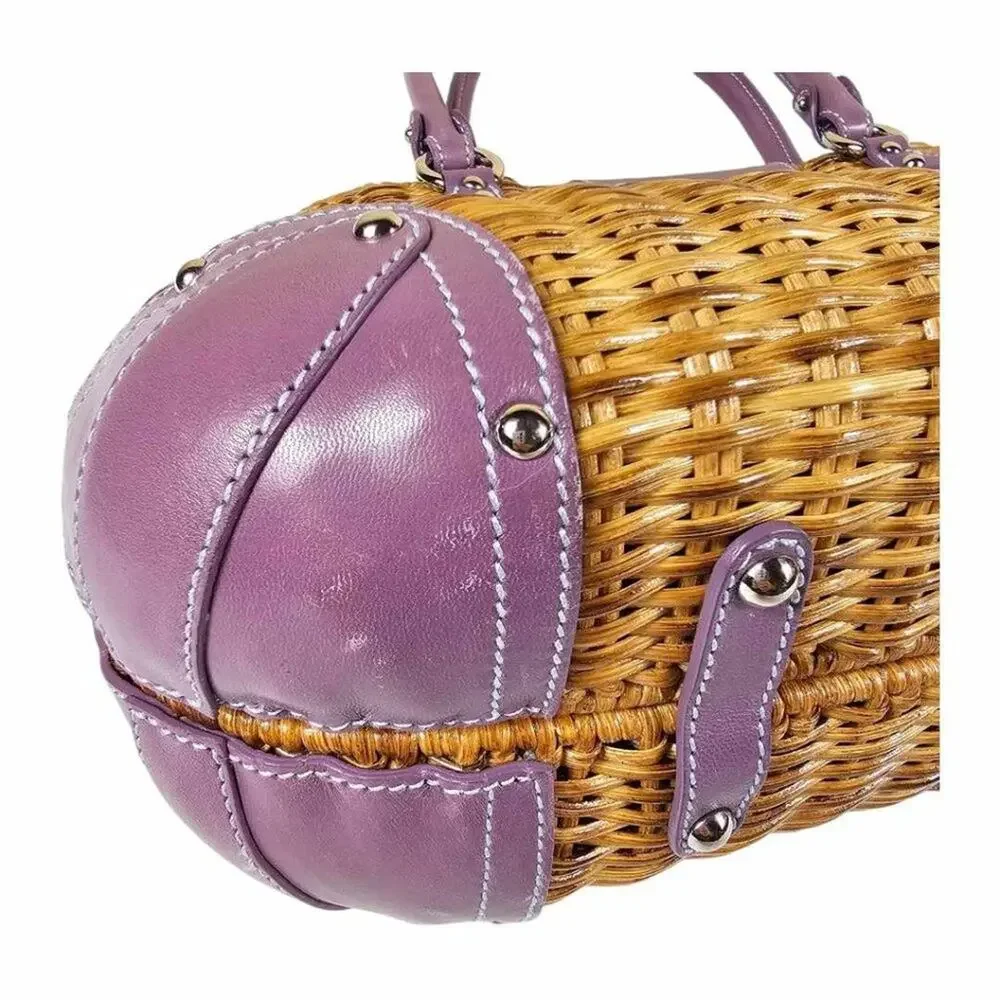Salvatore Ferragamo Vintage Wicker & Purple Leather Gancini Top Handle Bag RARE - Picture 11 of 15